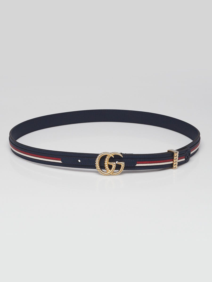 Gucci Red/White/Blue Striped Leather Torchon Double G Belt Size 80/32