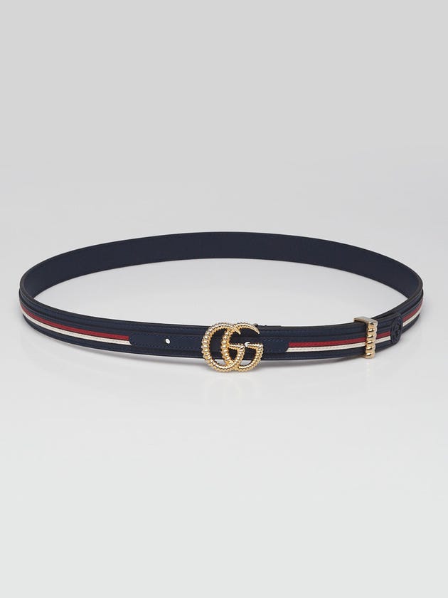 Gucci Red/White/Blue Striped Leather Torchon Double G Belt Size 80/32