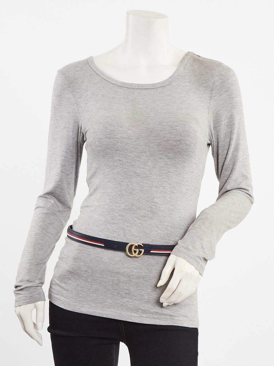 Gucci Red/White/Blue Striped Leather Torchon Double G Belt Size 80/32