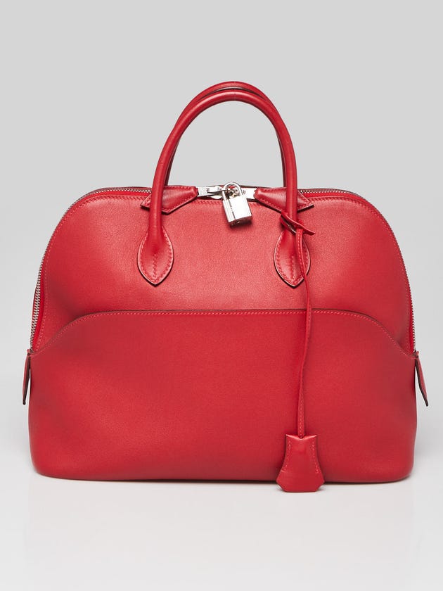 Hermes 30cm Rouge Casaque Swift Leather Palladium Plated Bolide 1923 Bag
