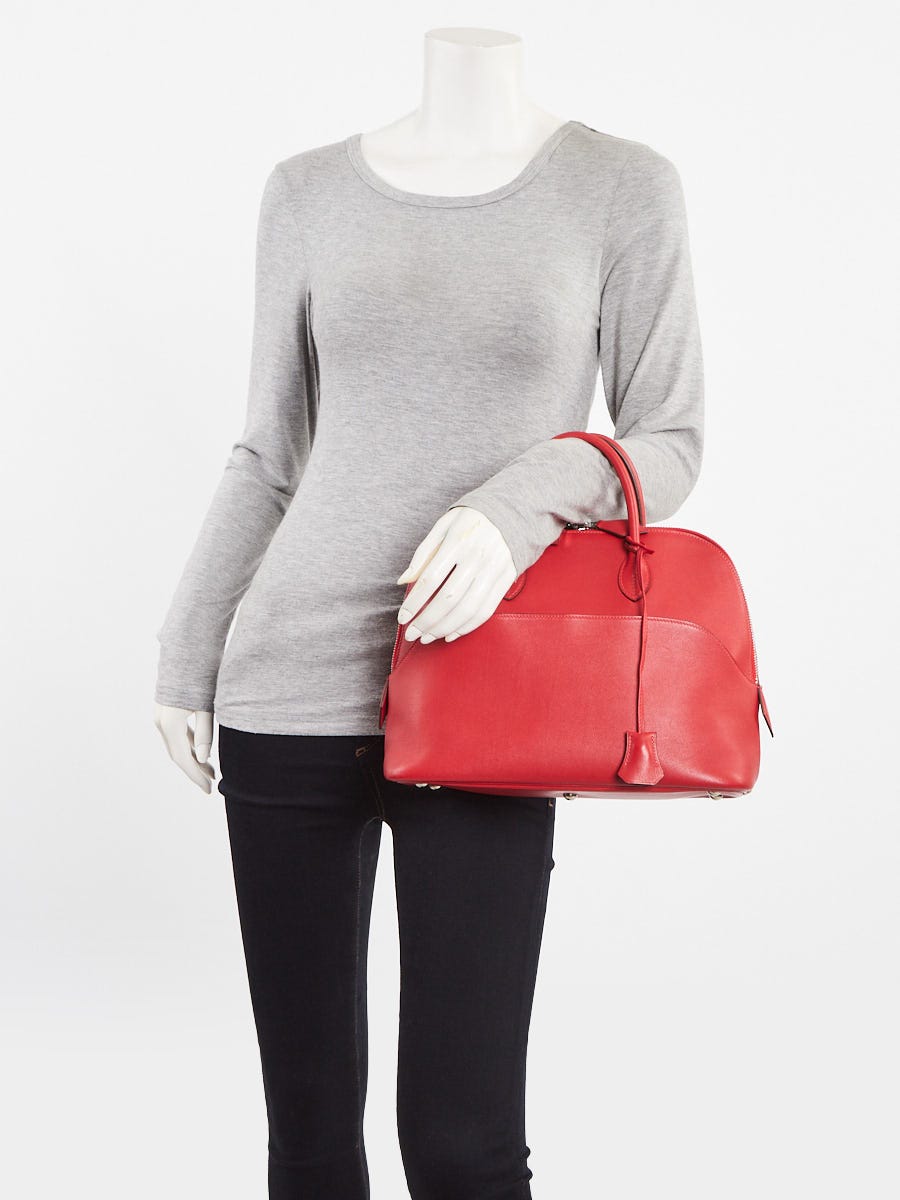Hermes 30cm Rouge Casaque Swift Leather Palladium Plated Bolide 1923 Bag