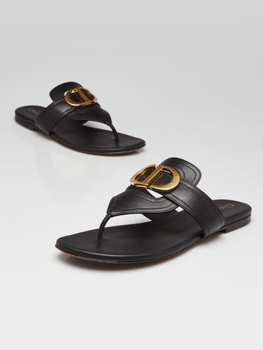 Christian Dior Black Leather Montaigne 30 Thong Sandal Size 4.5/35
