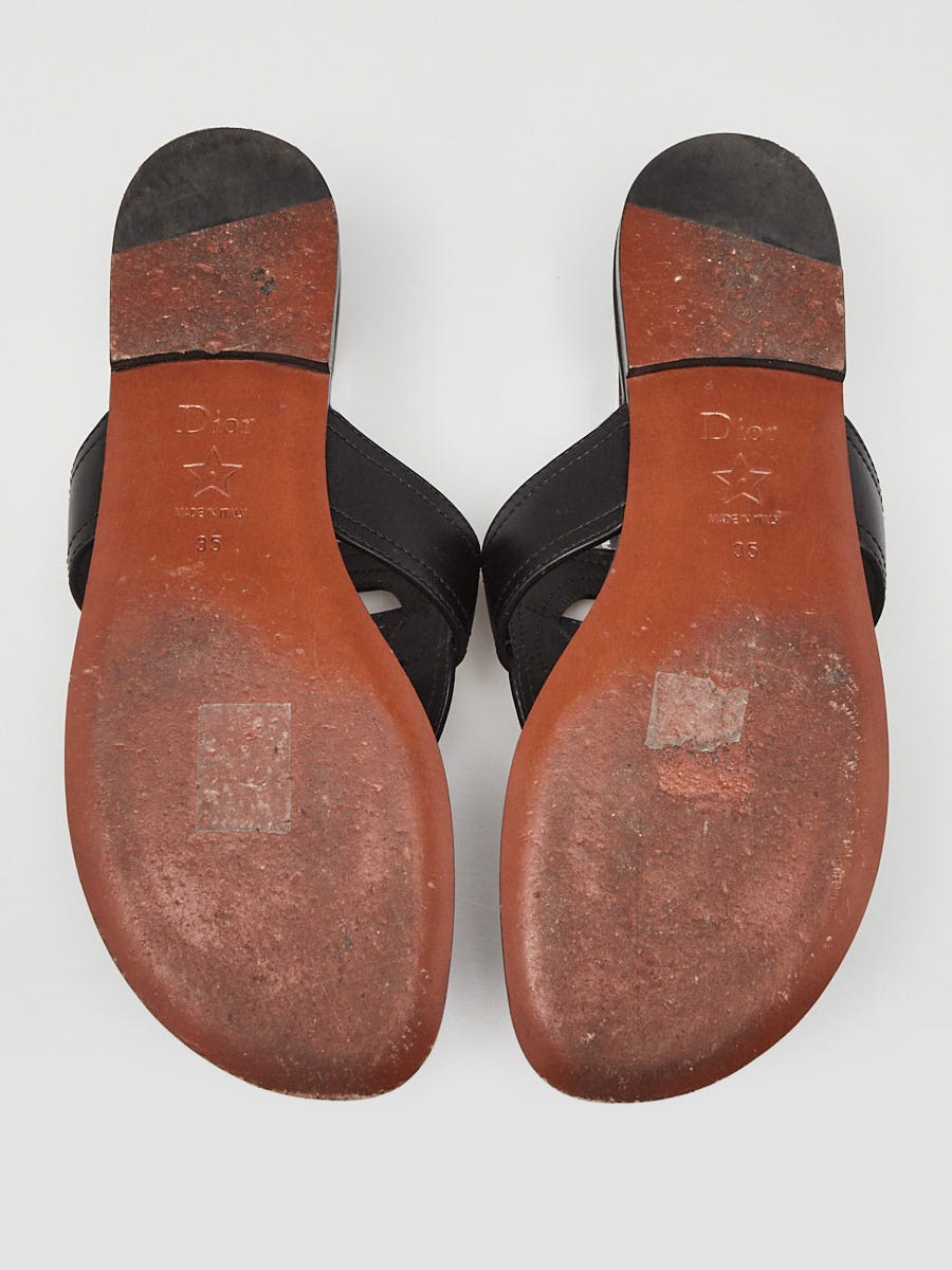 Christian Dior Black Leather Montaigne 30 Thong Sandal Size 4.5/35