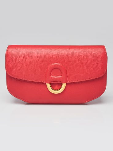 Hermes Rouge Tomate Epsom Leather Gold Plated Cherche-Midi Clutch Bag
