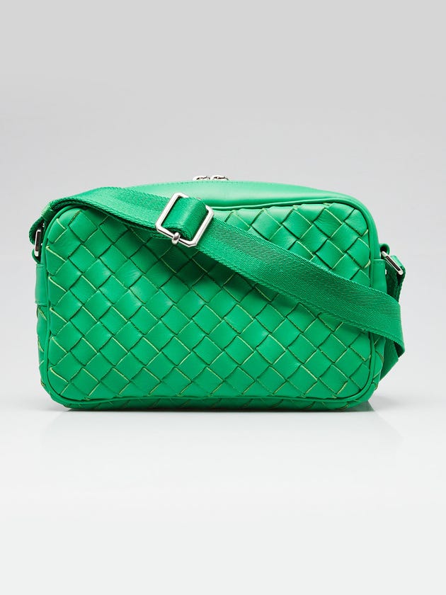 Bottega Veneta Parakeet Green Intrecciato Woven Leather Small Camera Bag