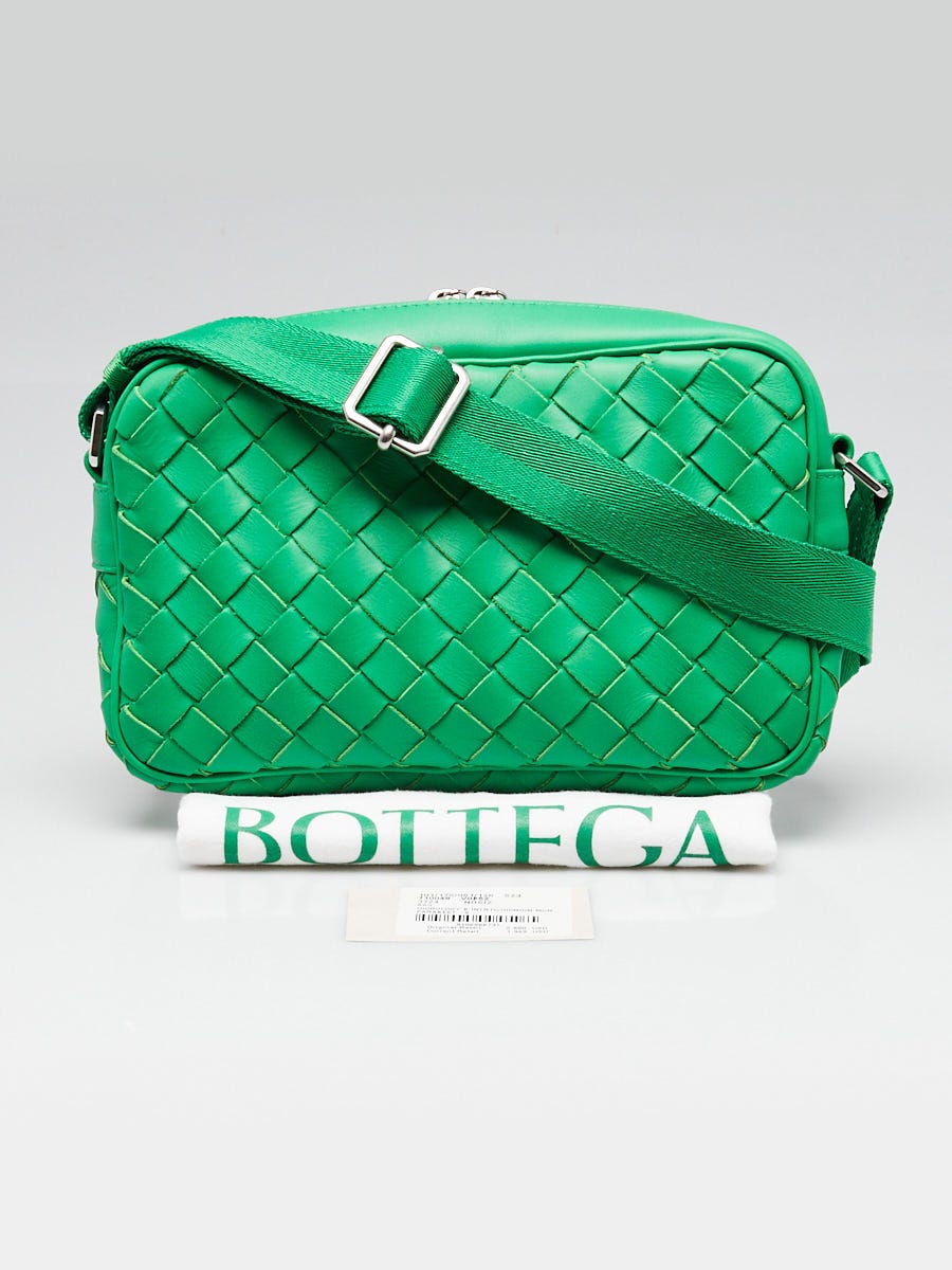 Bottega Veneta Parakeet Green Intrecciato Woven Leather Small