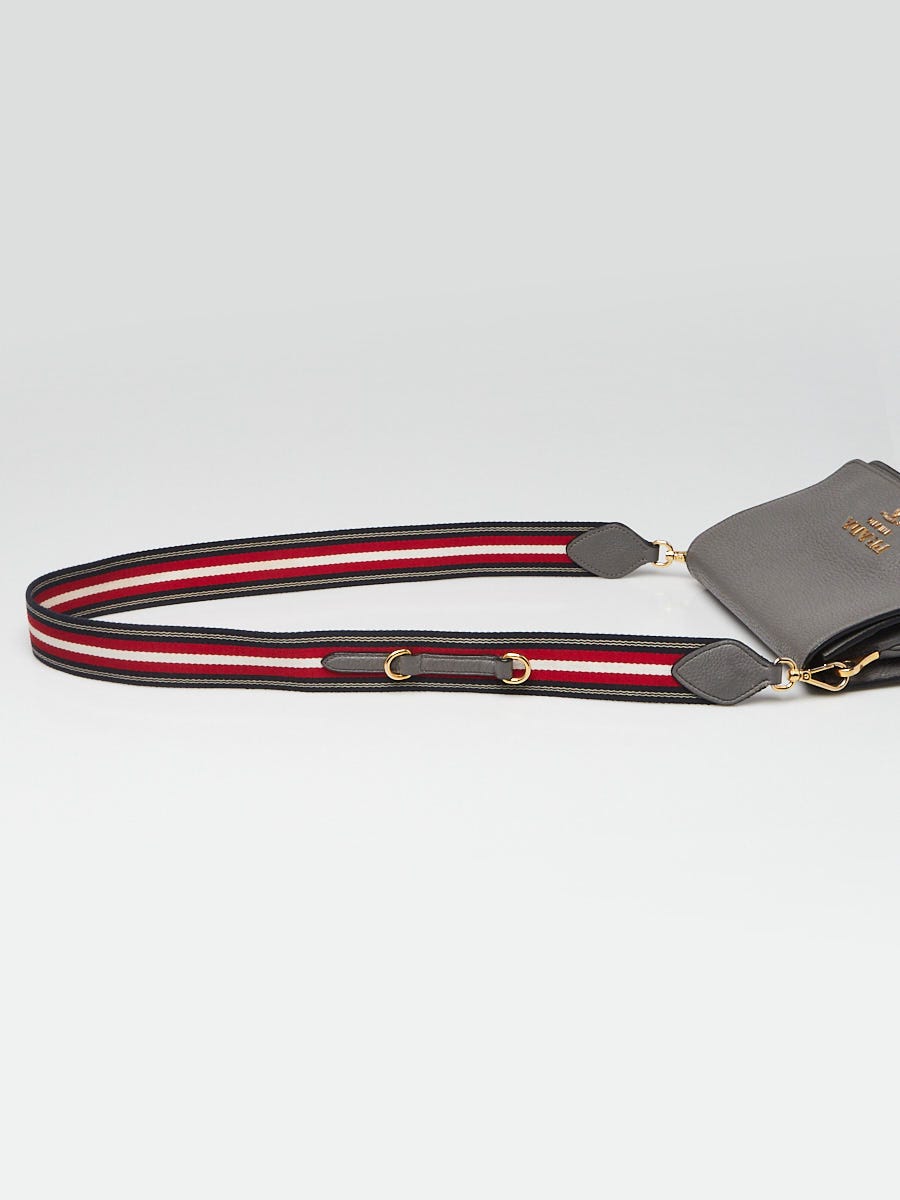 Prada Grey Vitello Daino Leather Crossbody Flap Bag | Yoogi's Closet