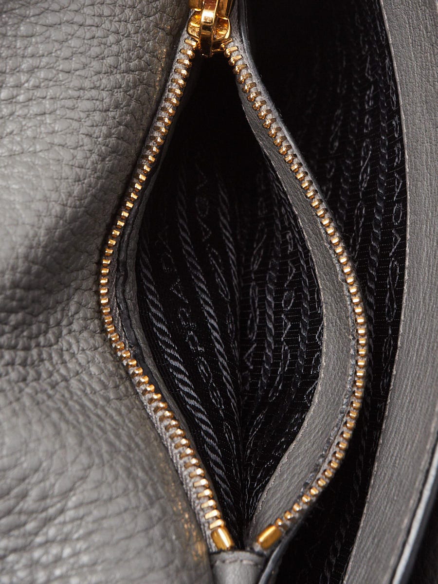 Prada Grey Vitello Daino Leather Crossbody Flap Bag | Yoogi's Closet