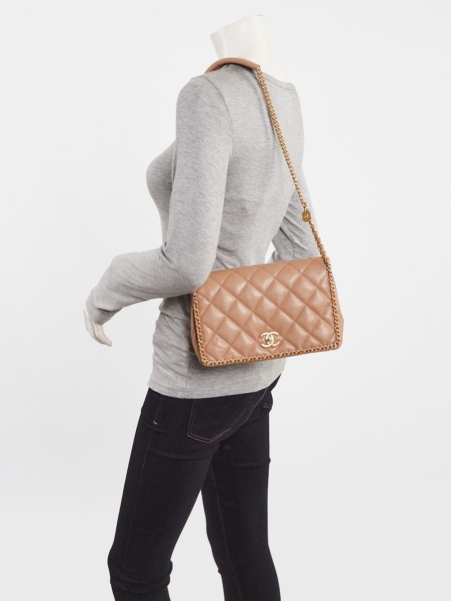 Chanel Beige Quilted Caviar Leather Never Ending Chain Flap Bag