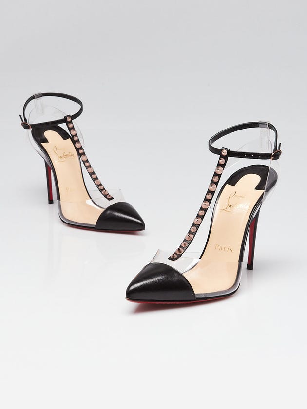 Christian Louboutin Black Patent Leather and PVC Nosy Spikes 100 Pumps Size 6/36.5
