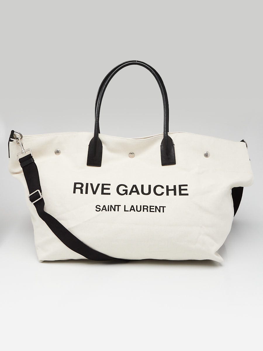 Yves Saint Laurent Natural Linen and Leather Rive Gauche Maxi Tote Bag