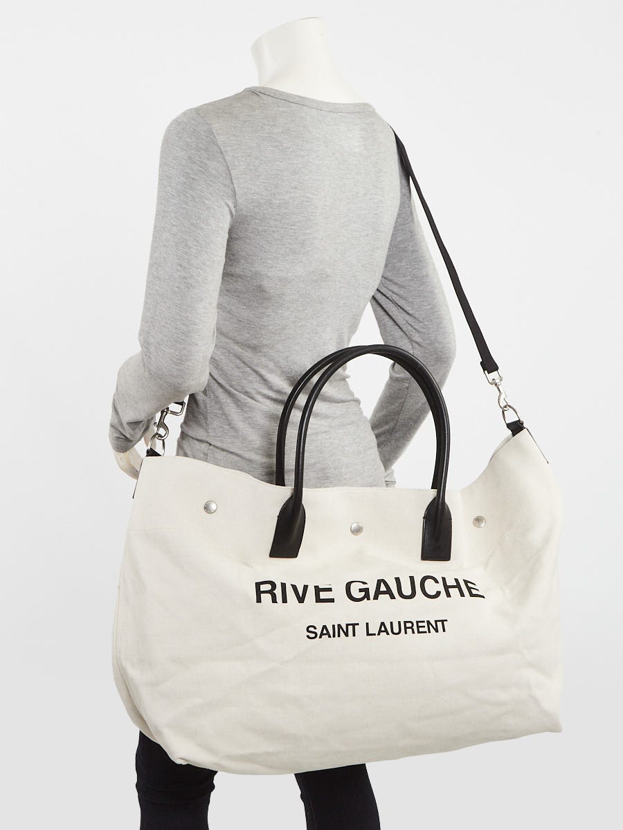 Yves Saint Laurent Natural Linen and Leather Rive Gauche Maxi Tote Bag