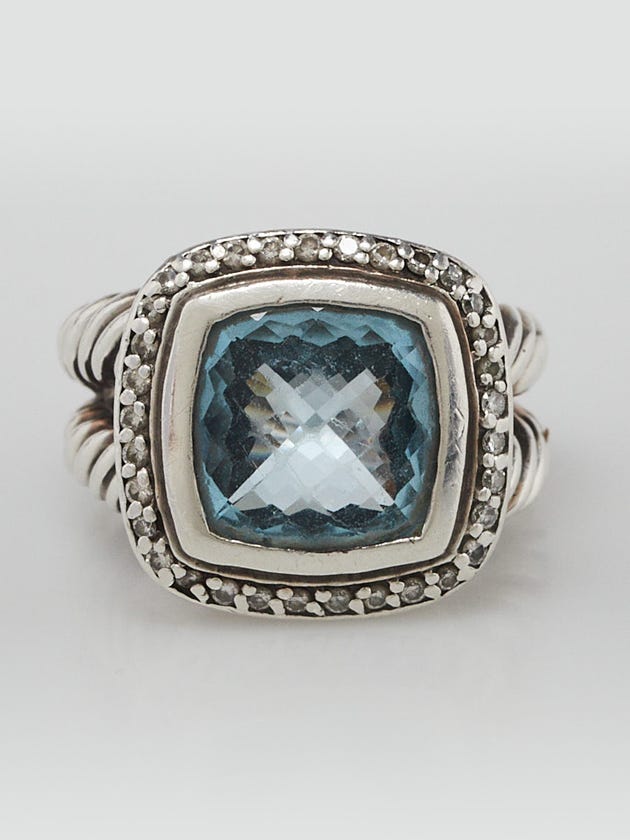 David Yurman 11mm Blue Topaz and Diamond Albion Ring Size 6