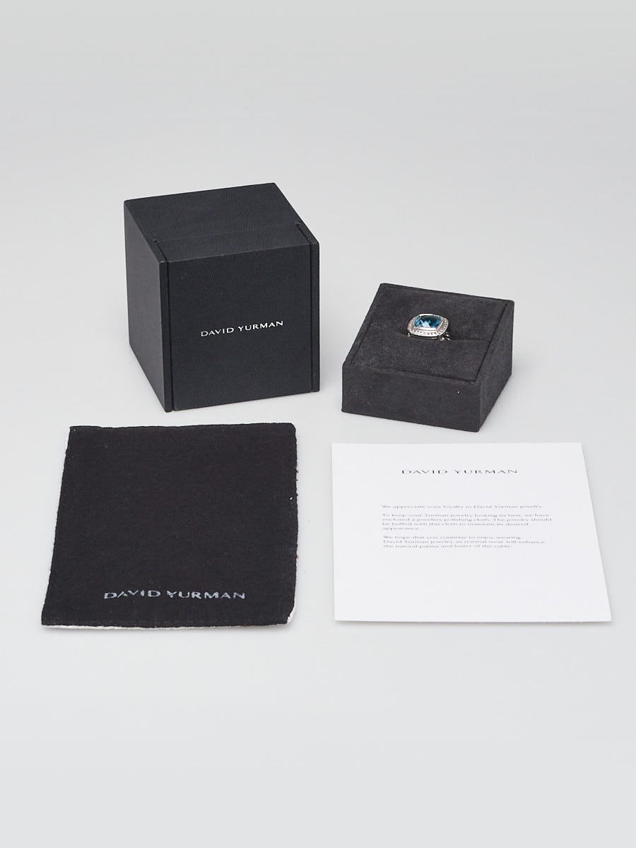 David Yurman 11mm Hampton Blue Topaz and Diamonds Albion Ring Size 6