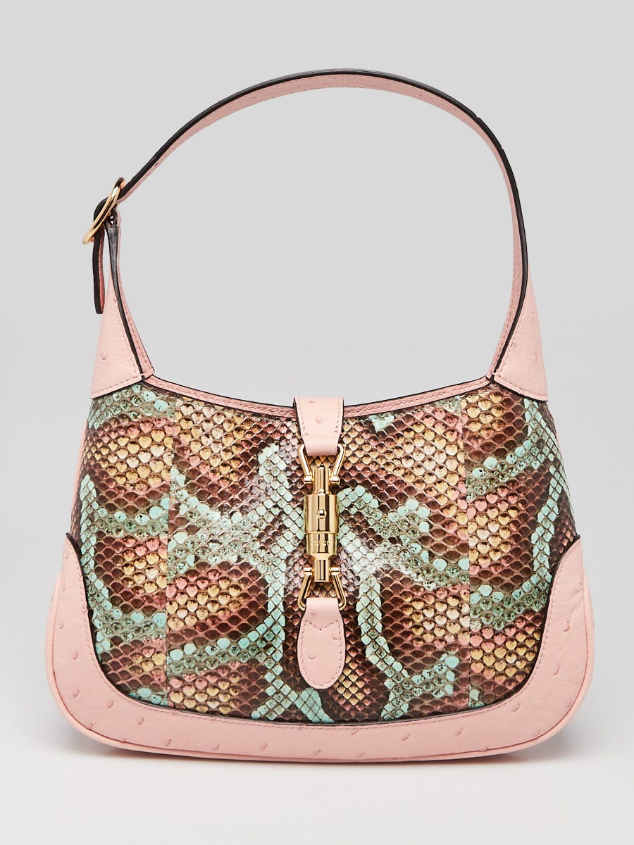 Gucci Pink/Multicolor Ostrich/Snakeskin Jackie 1961 Small Shoulder Bag
