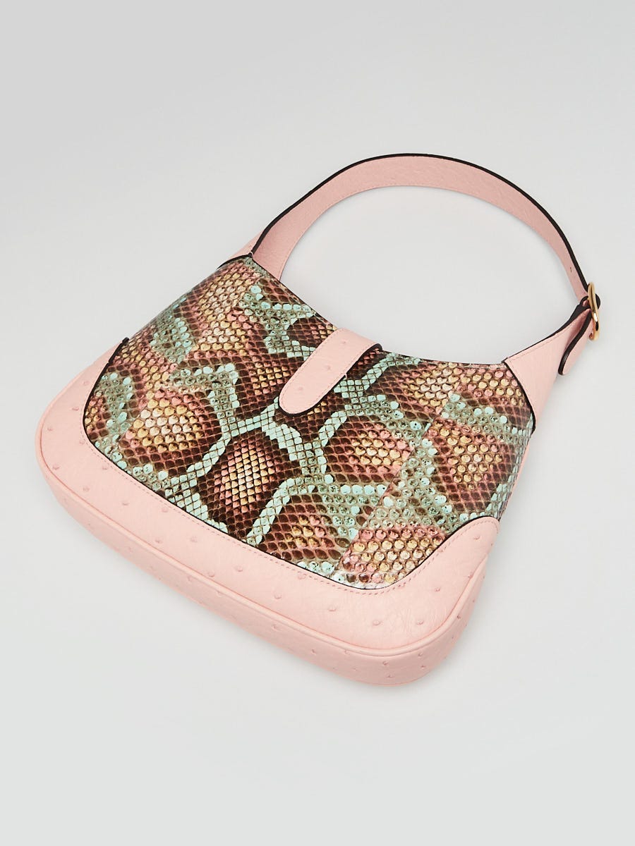 Gucci Pink/Multicolor Ostrich/Snakeskin Jackie 1961 Small Shoulder