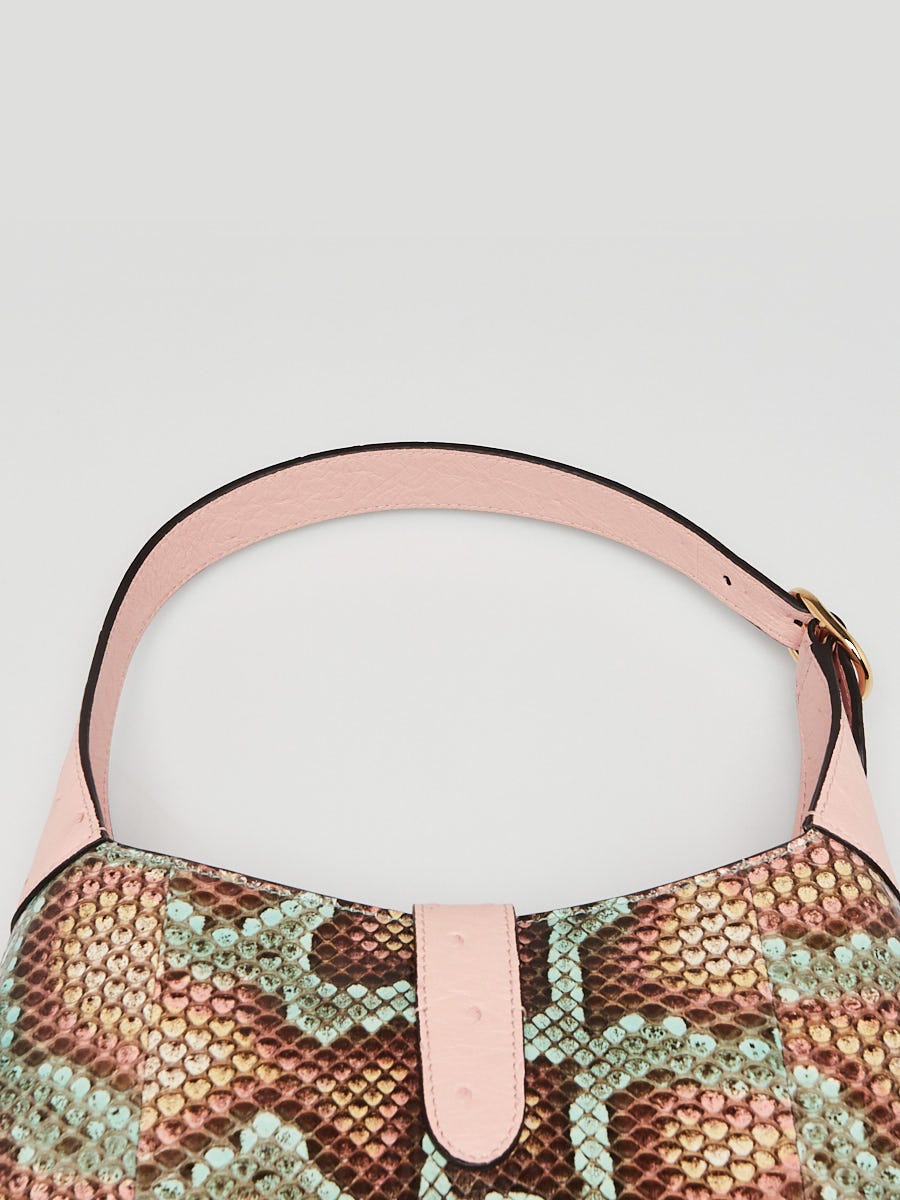 Gucci Pink/Multicolor Ostrich/Snakeskin Jackie 1961 Small Shoulder