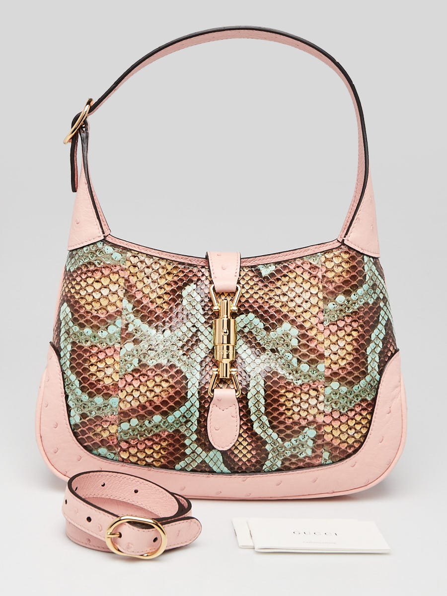 Gucci Pink/Multicolor Ostrich/Snakeskin Jackie 1961 Small Shoulder