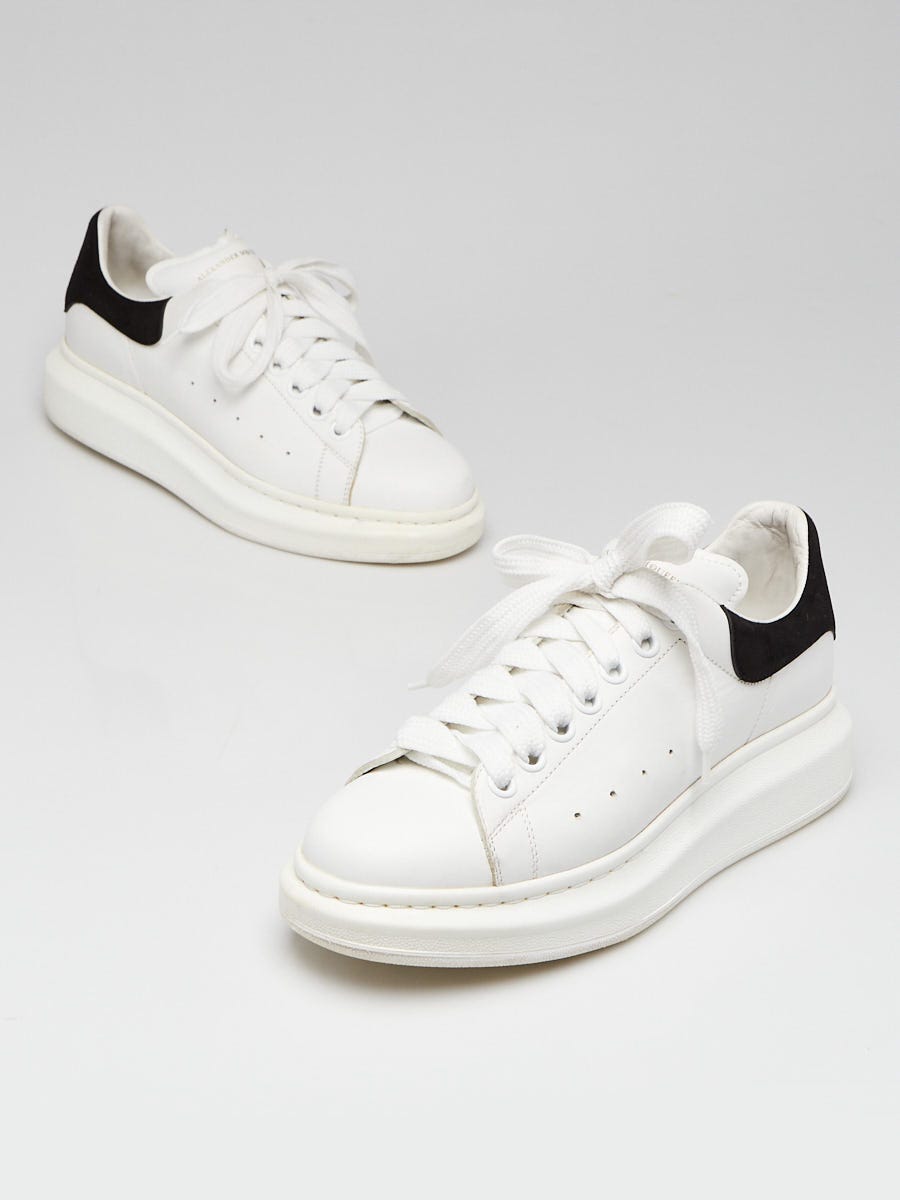Alexander McQueen White/Black Leather Oversized Sneakers Size 8.5/39