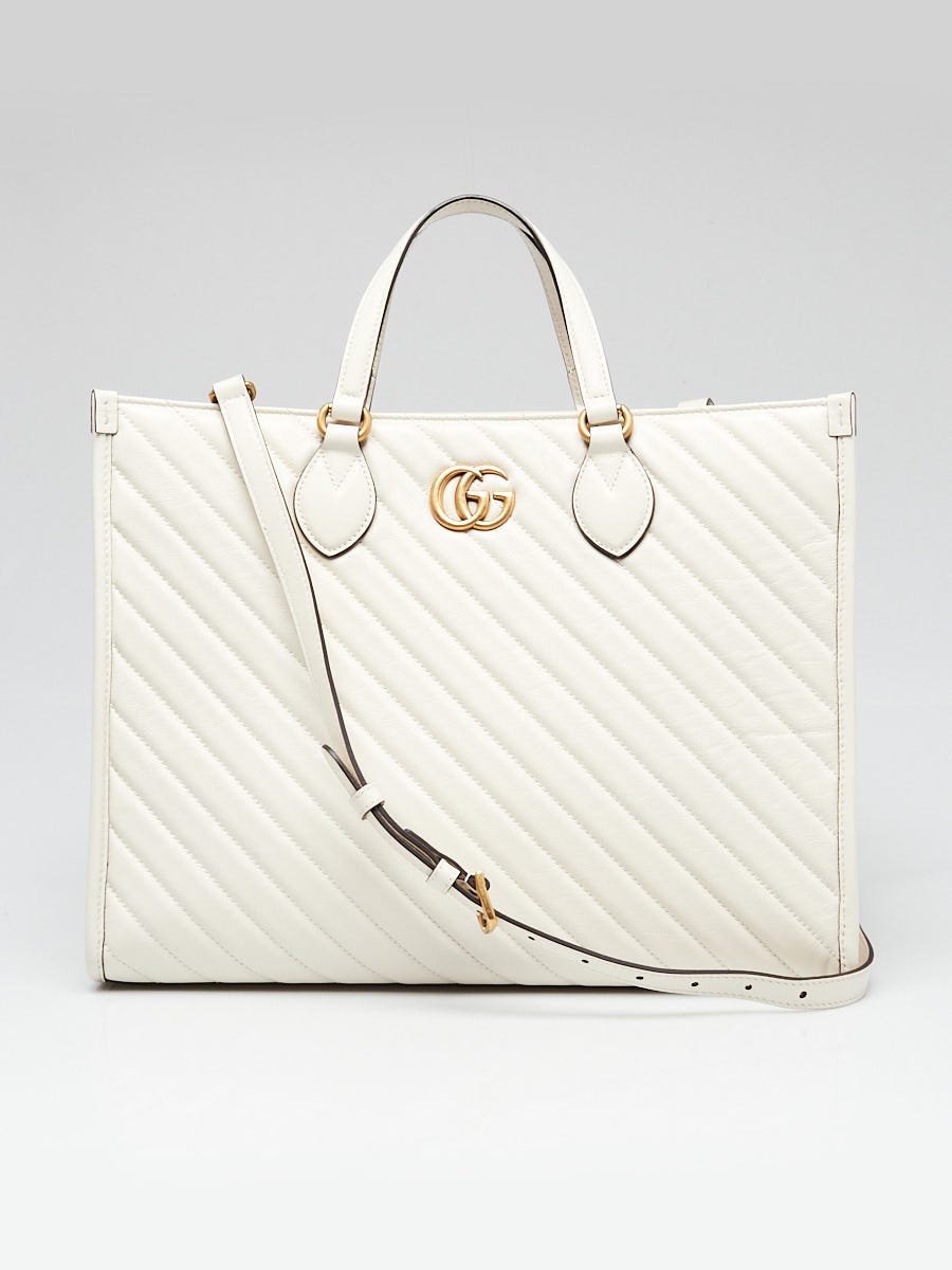 Gucci White Quilted Leather Marmont Medium Tote Bag | Yoogi's Closet