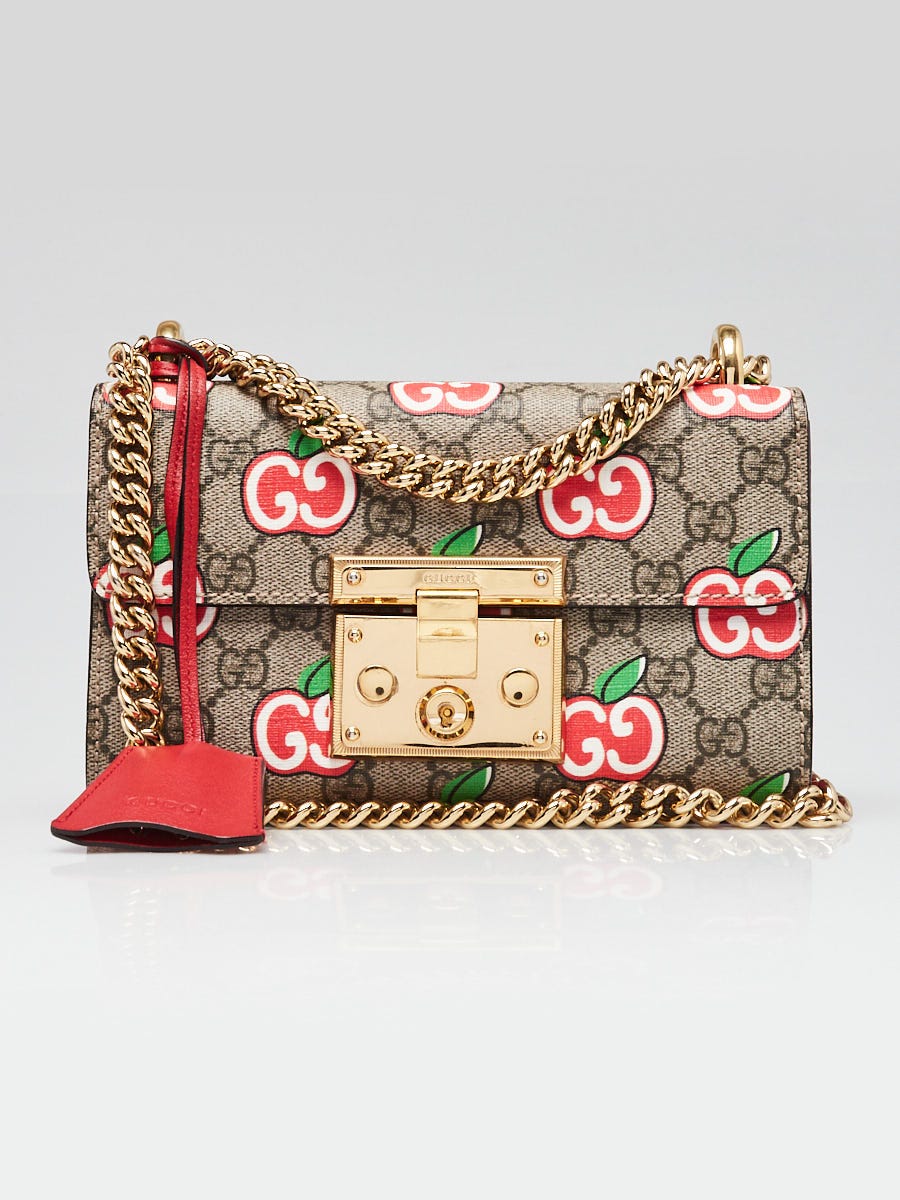 Gucci Beige/Ebony GG Supreme Apple Print Coated Canvas Padlock Small Shoulder Bag