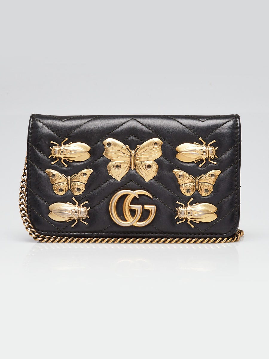 Gucci Black Quilted Leather Marmont Animal Stud Super Mini Crossbody Bag