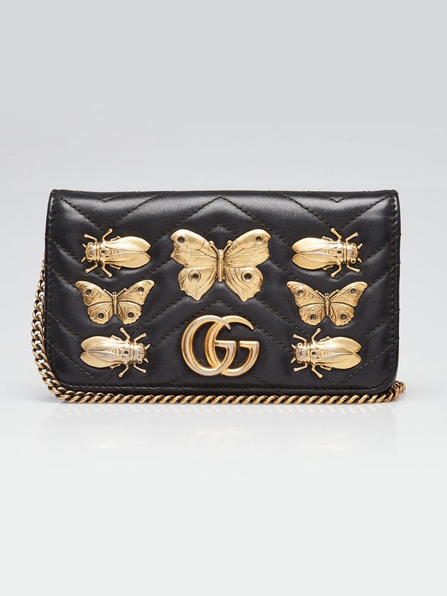 Gucci Black Quilted Leather Marmont Animal Stud Super Mini Crossbody Bag