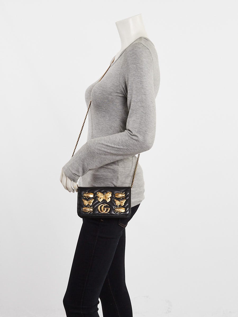 Gucci Black Quilted Leather Marmont Animal Stud Super Mini Crossbody Bag