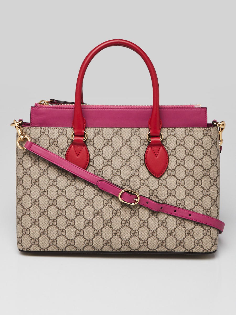 Gucci Beige/Ebony/Pink GG Supreme Coated Canvas and Leather Small Tote Bag