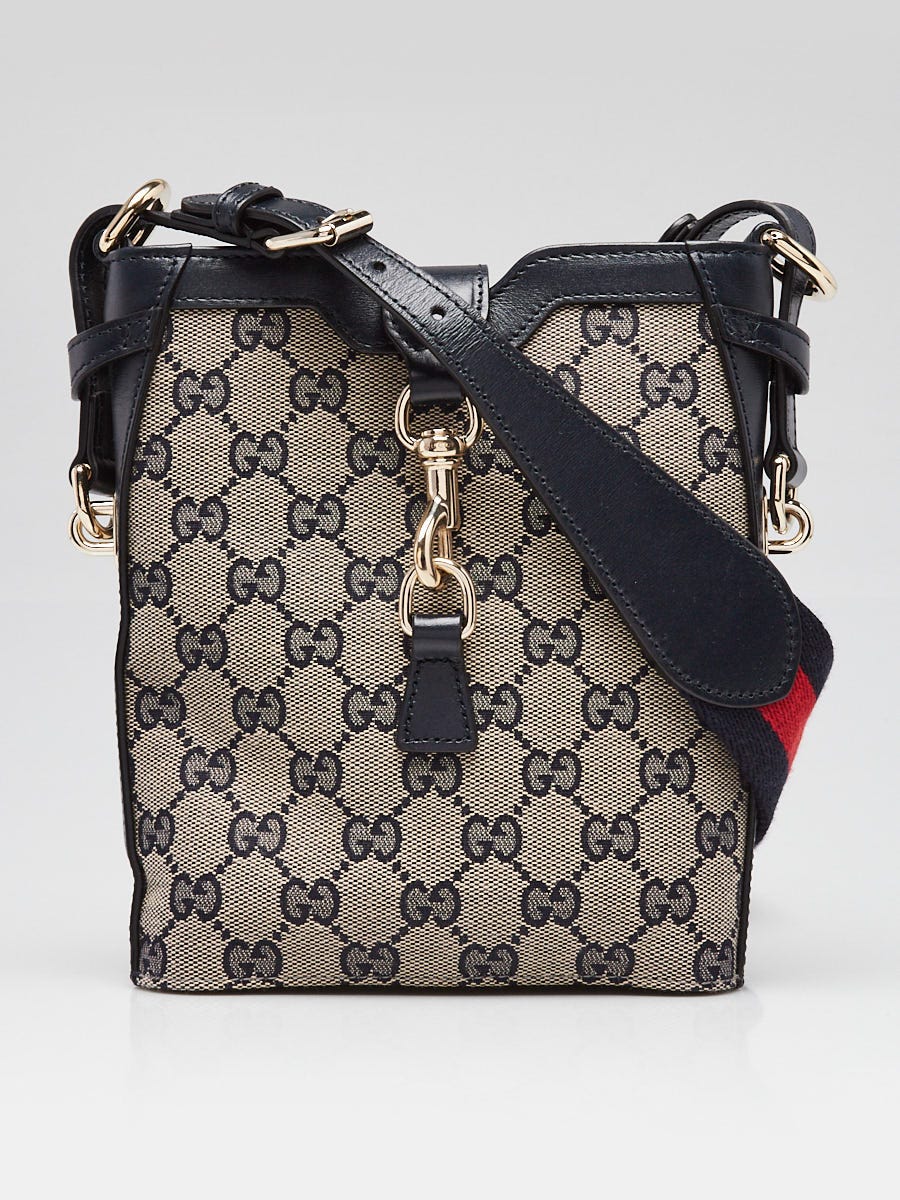 Gucci Blue/Beige GG Canvas/Leather Jackie Small Bucket Crossbody