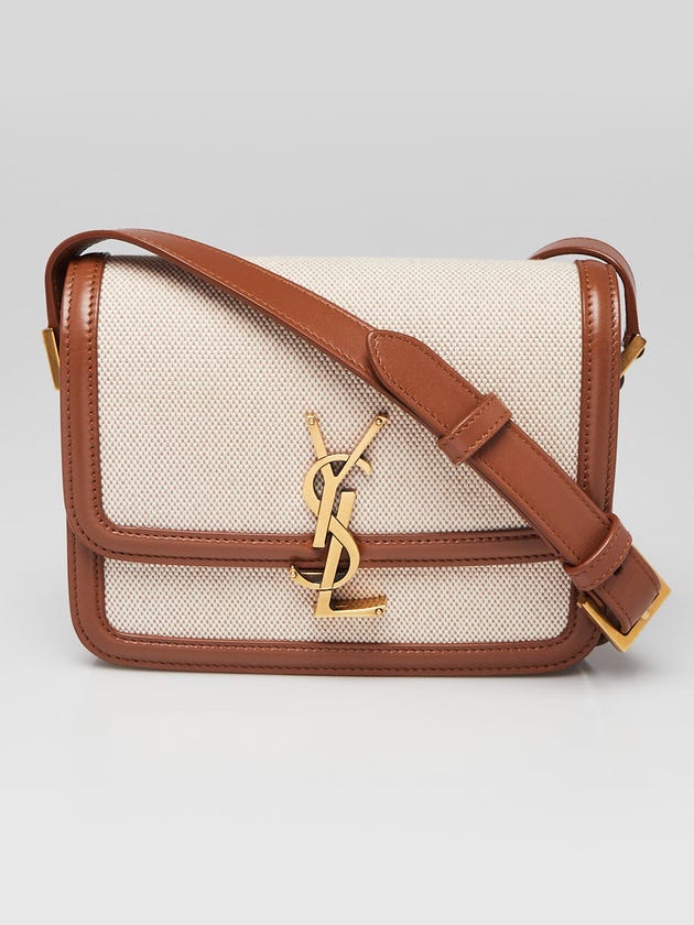 Yves Saint Laurent Natural/Brown Canvas Leather Small Solferino Satchel Bag
