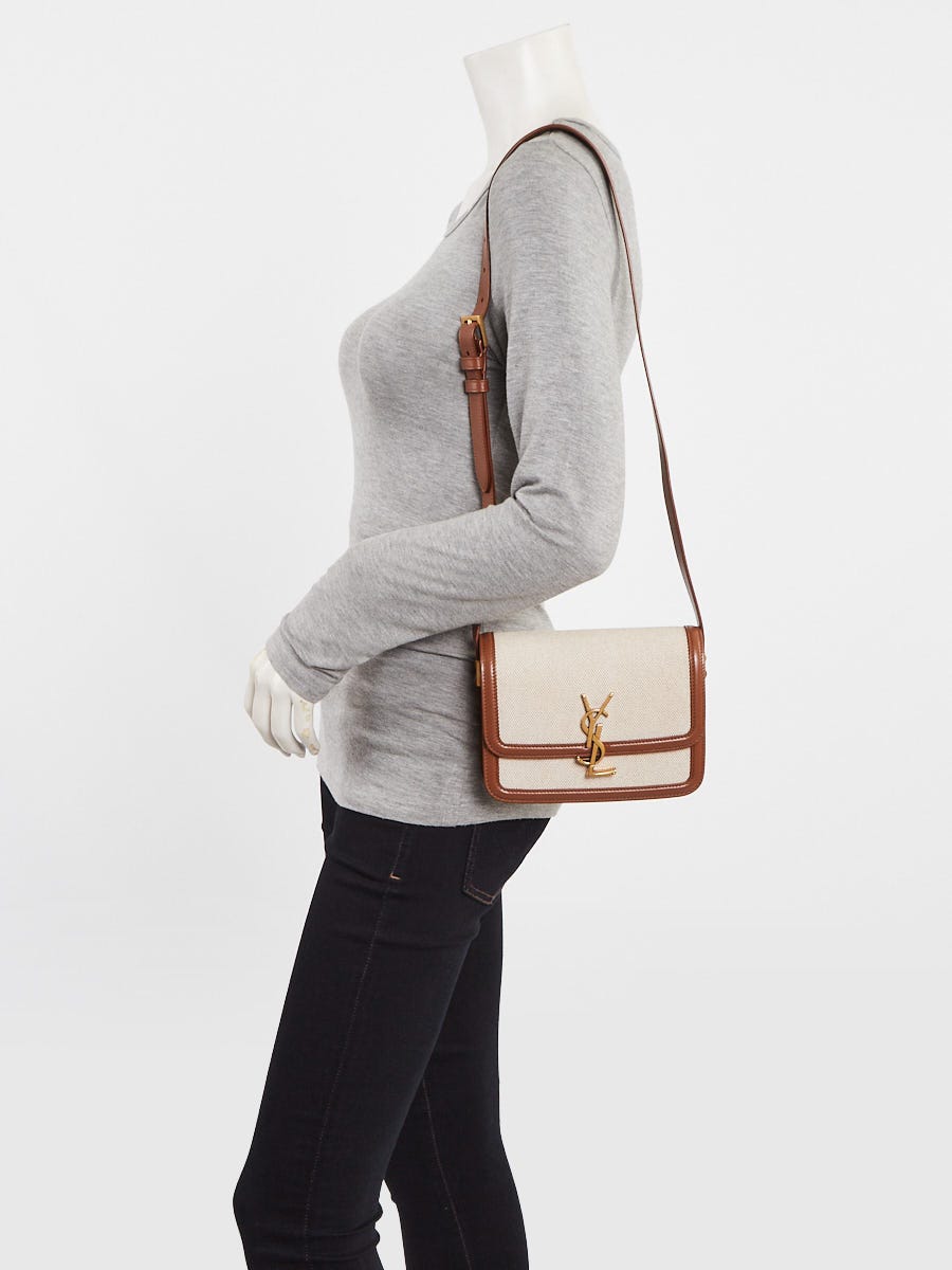 Yves Saint Laurent Natural/Brown Canvas Leather Small Solferino Satchel Bag