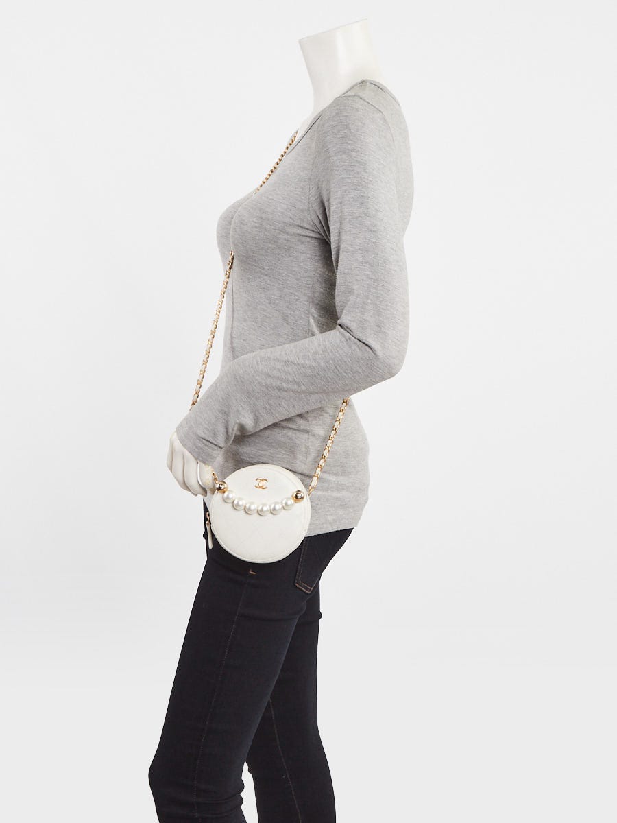 Chanel White Quilted Lambskin Leather Pearl Round Clutch with Chain Bag