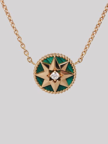 Christian Dior 18k Gold Diamond and Malachite Rose Des Vents Necklace