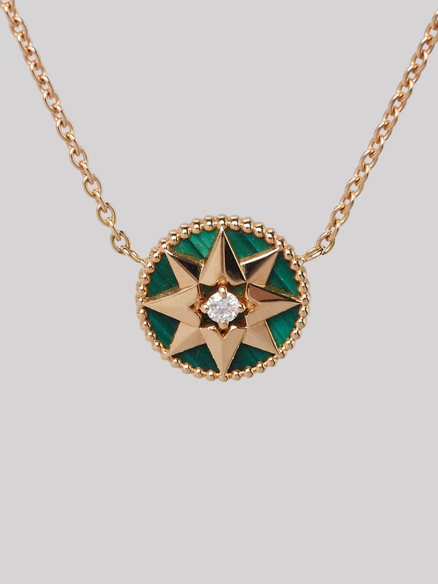 Christian Dior 18k Gold Diamond and Malachite Rose Des Vents Necklace