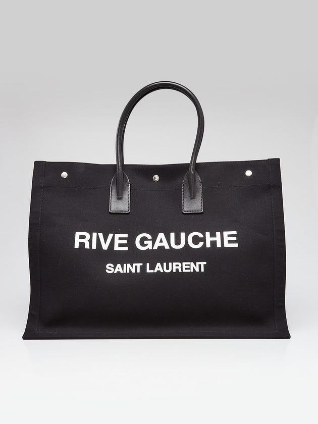 Yves Saint Laurent Black Linen And Leather Rive Gauche Tote Bag
