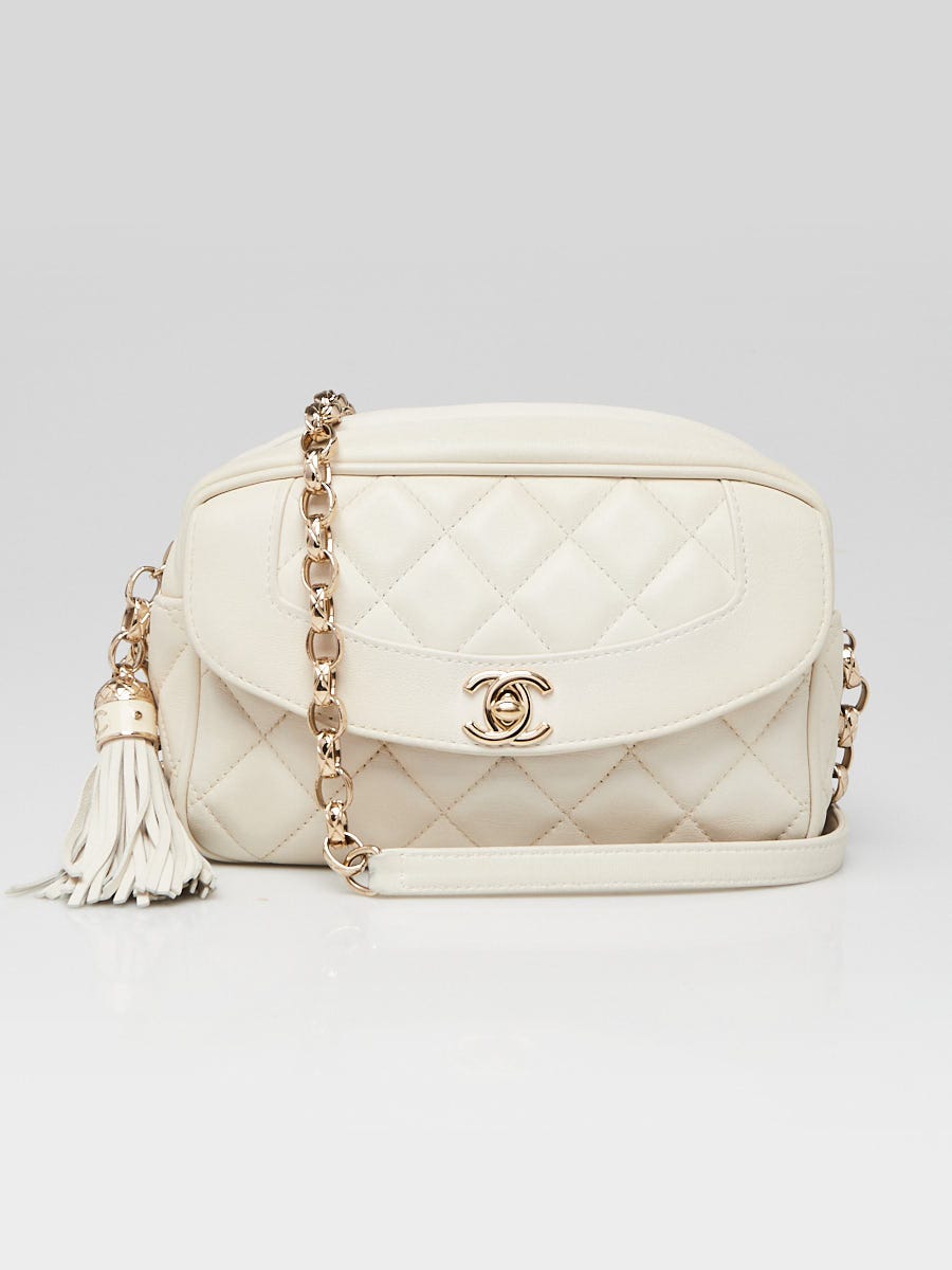 Chanel White Quilted Lambskin Leather Tassel Camera Shoulder Bag