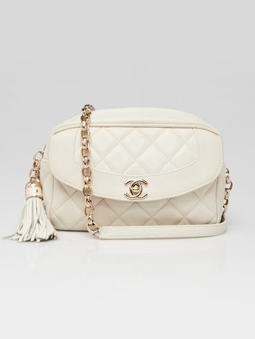 Chanel White Quilted Lambskin Leather Tassel Camera Shoulder Bag
