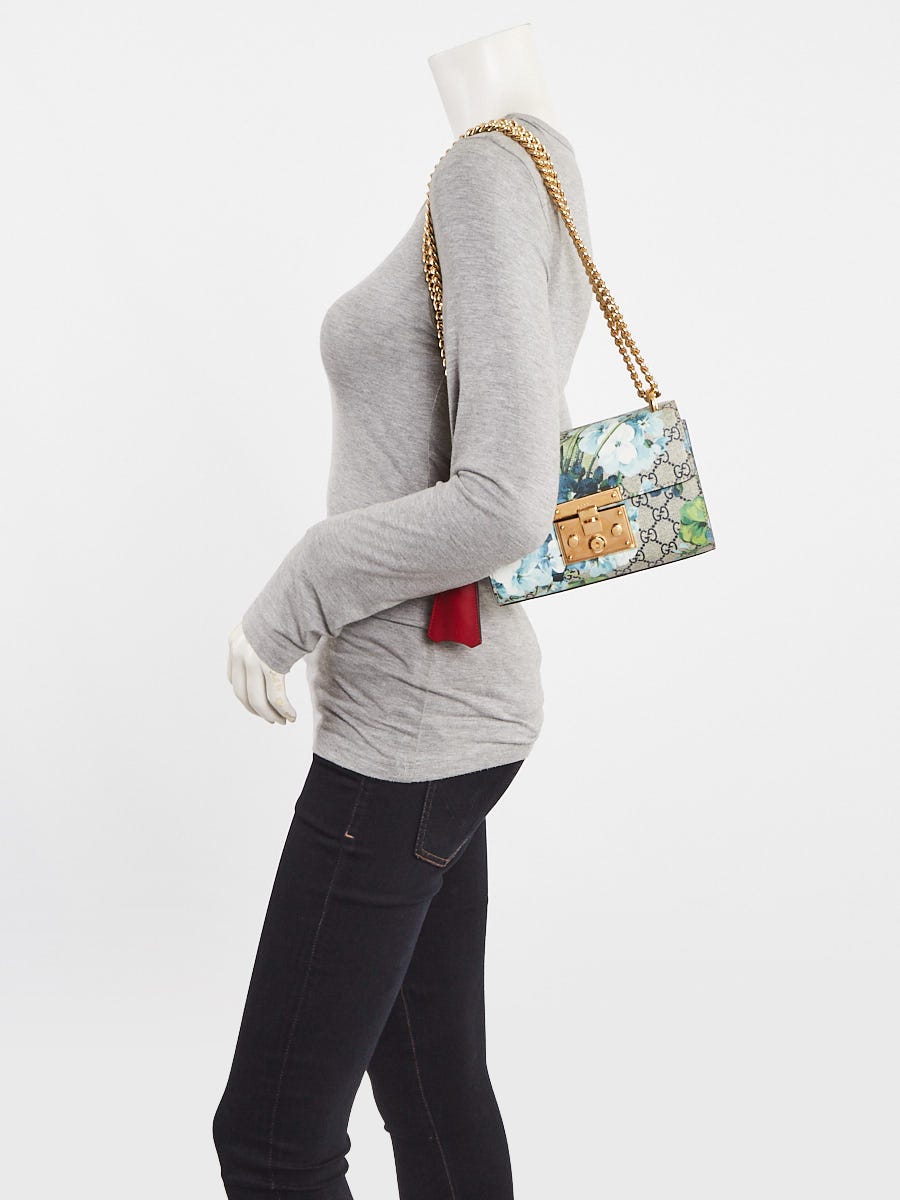 Gucci Beige/Blue GG Coated Canvas Supreme Blooms Small Padlock Shoulder Bag