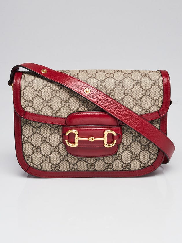 Gucci Beige/Red GG Coated Canvas Horsebit 1955 Shoulder Bag