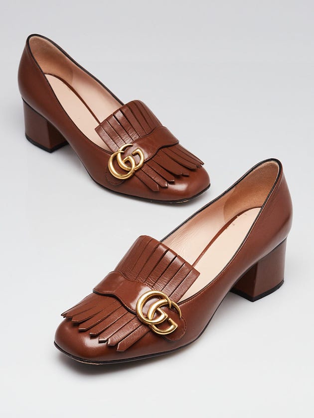Gucci Brown Leather Marmont Loafer Mid-Heel Pumps Size 8.5/39