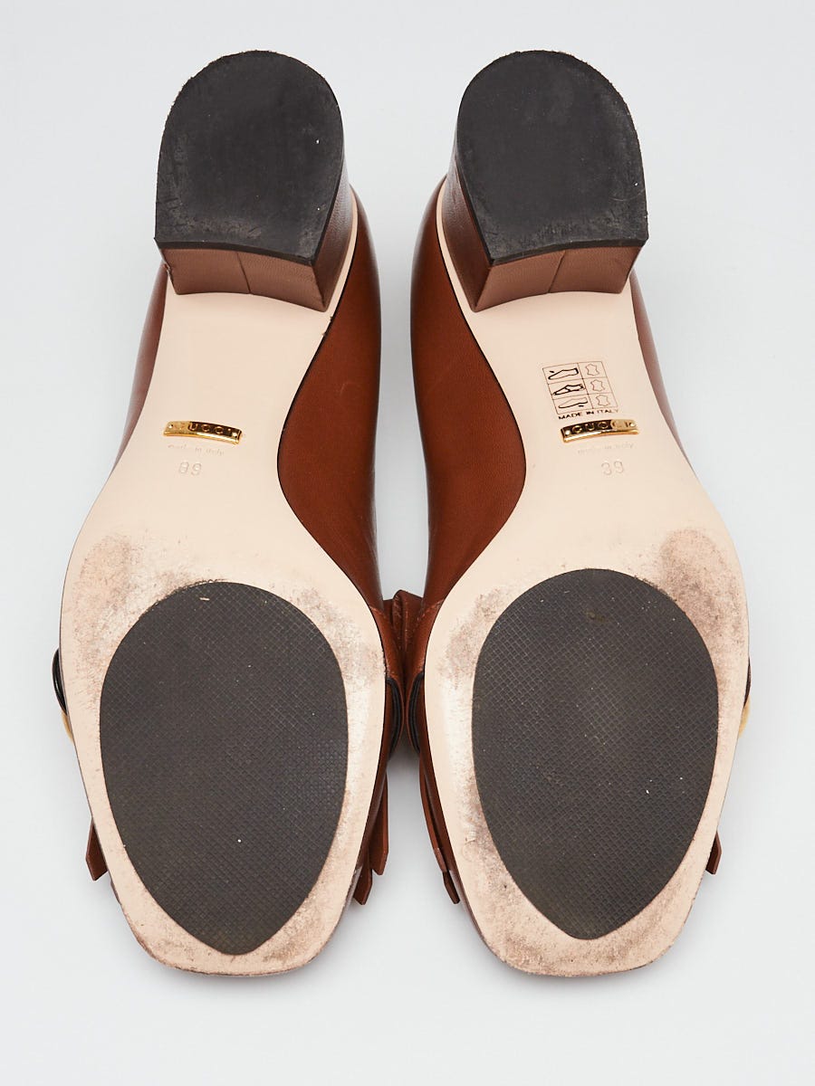 Gucci Brown Leather Marmont Loafer Mid-Heel Pumps Size 8.5/39