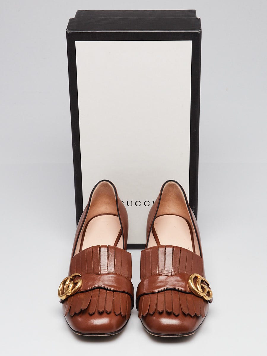 Gucci Brown Leather Marmont Loafer Mid-Heel Pumps Size 8.5/39