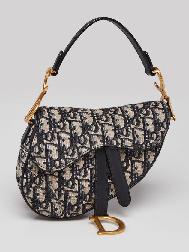 Christian Dior Blue Oblique Canvas Mini Dior Saddle Bag w/Strap