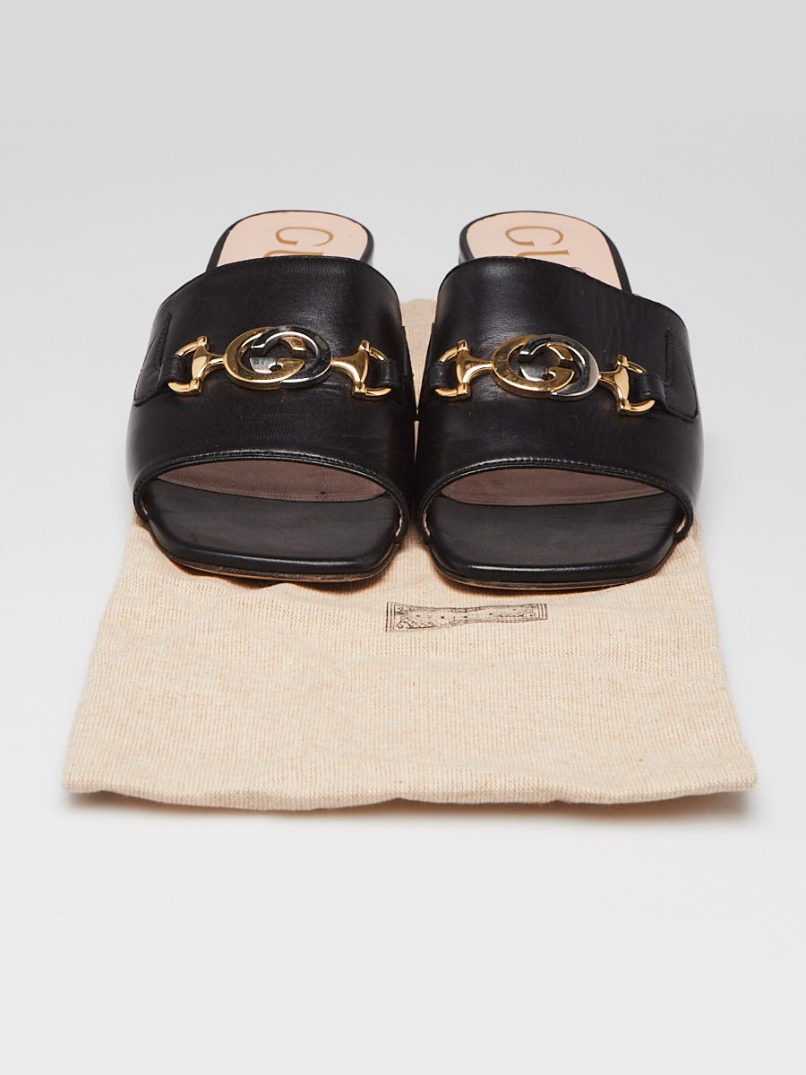 GUCCIミュール24cm Gucci Black Leather Zumi Mules Size 8/38.5 | Yoogi's Closet