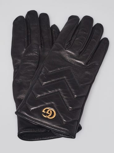 Gucci Black Quilted Chevron Lambskin Leather Marmont Gloves Size S