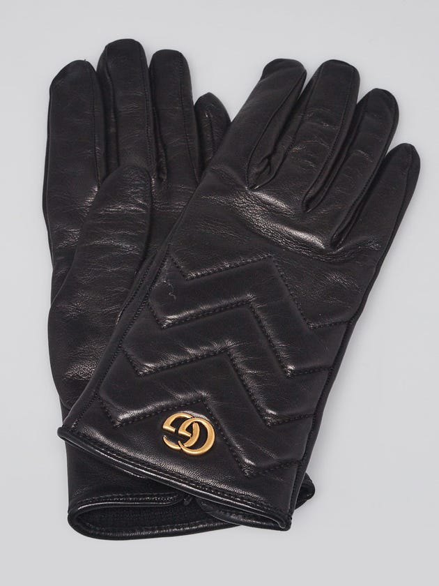Gucci Black Quilted Chevron Lambskin Leather Marmont Gloves Size S