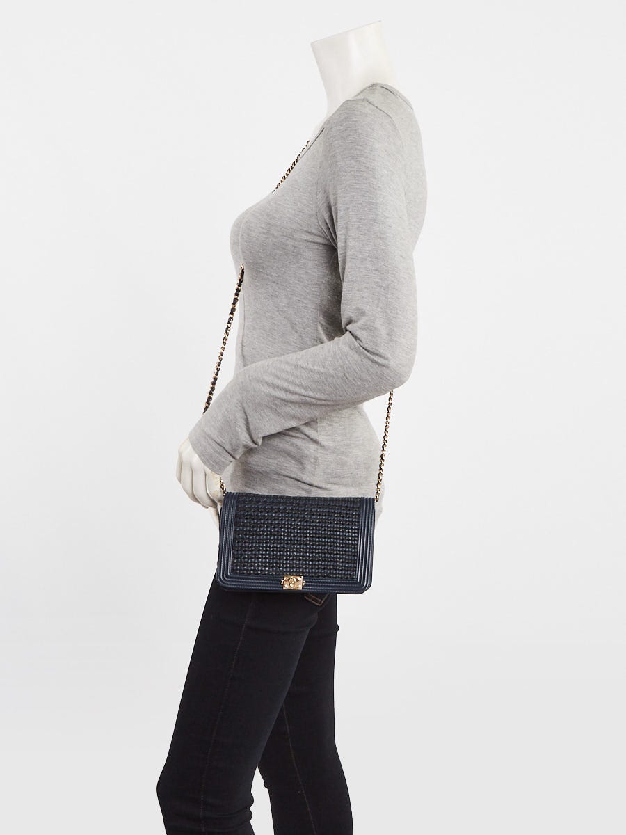 Chanel Blue/Black Braided Lambskin Leather Boy WOC Clutch Bag