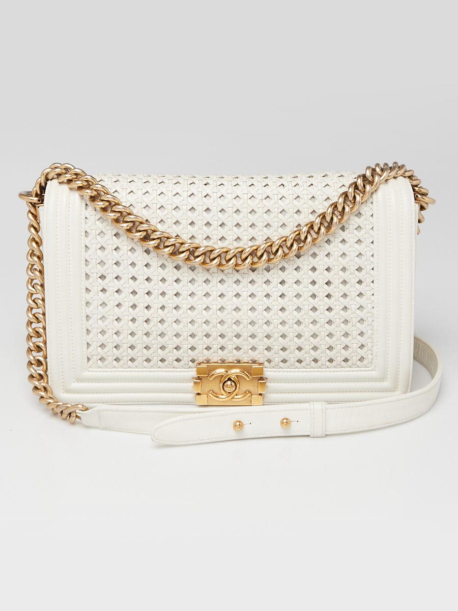 Chanel White Braided Sheepskin Leather Braided New Medium Boy Bag