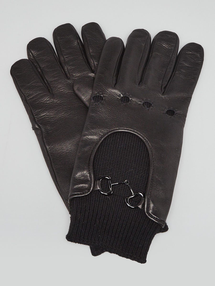 Gucci Black Lambskin Leather Horsebit Gloves Size M/9